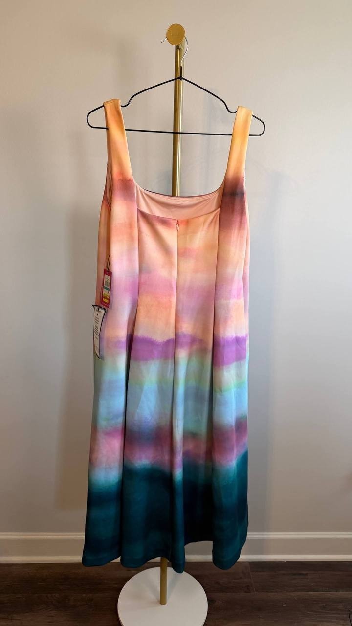 Vince Camuto Women’s Scoop‑Neck Fit & Flare Scuba Midi Dress Multi 16 $168 NWT