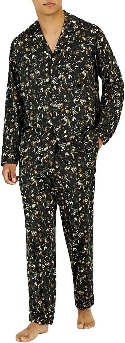 INC International Concepts Men’s Satin Pajama Pants Black Floral Size S