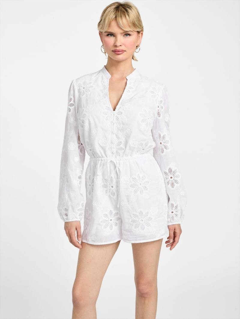 GUESS “Hazel” Embroidered Eyelet Romper – Size L – White – NWT – $168