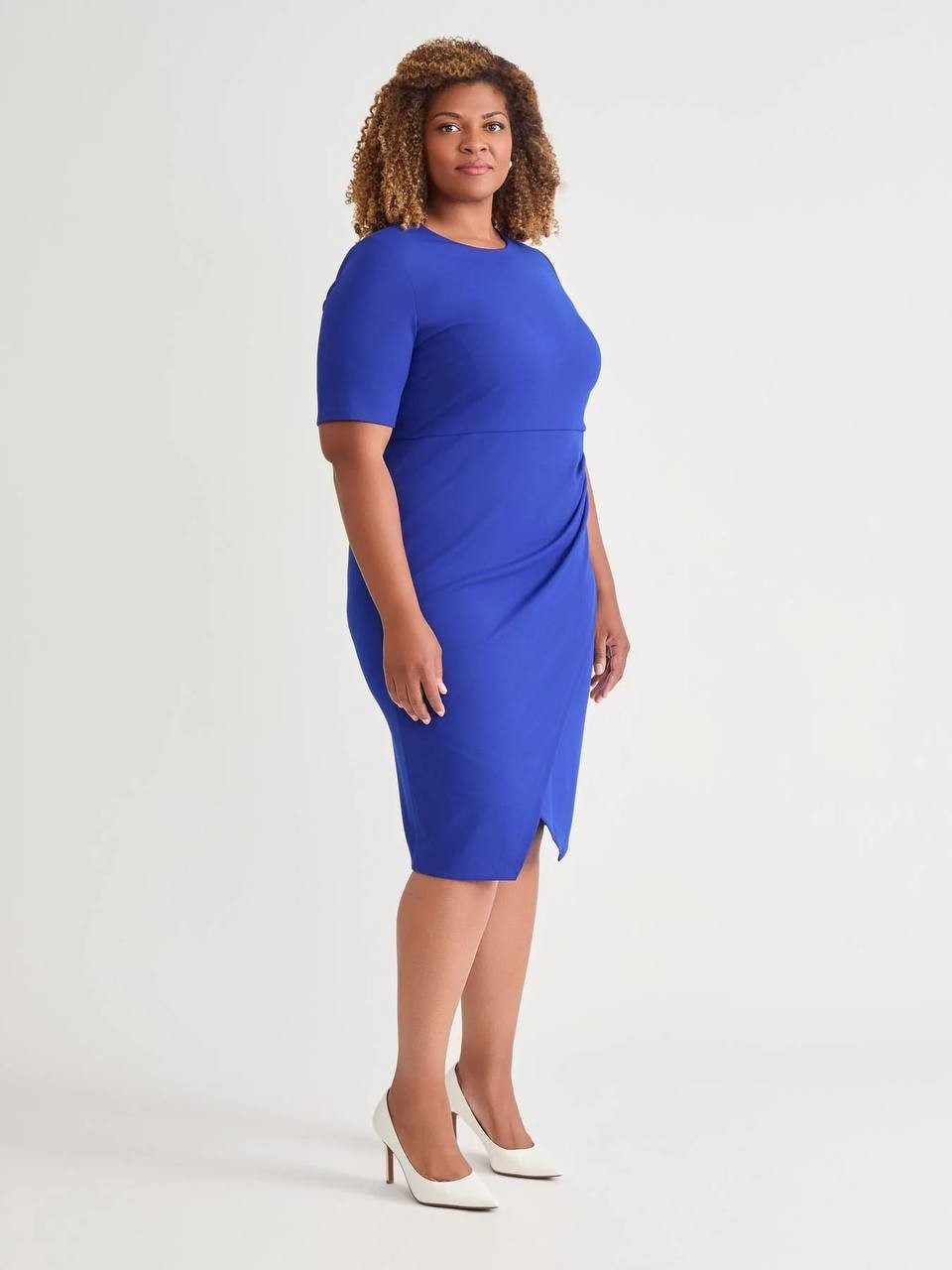 Kasper Short‑Sleeve Draped Front Sheath Dress – Royal Blue – Size L – NWT – $89