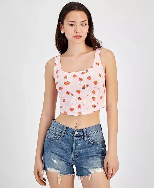 Grayson Threads Cropped Strawberry Print Tank Top - Juniors M Pink, NWT