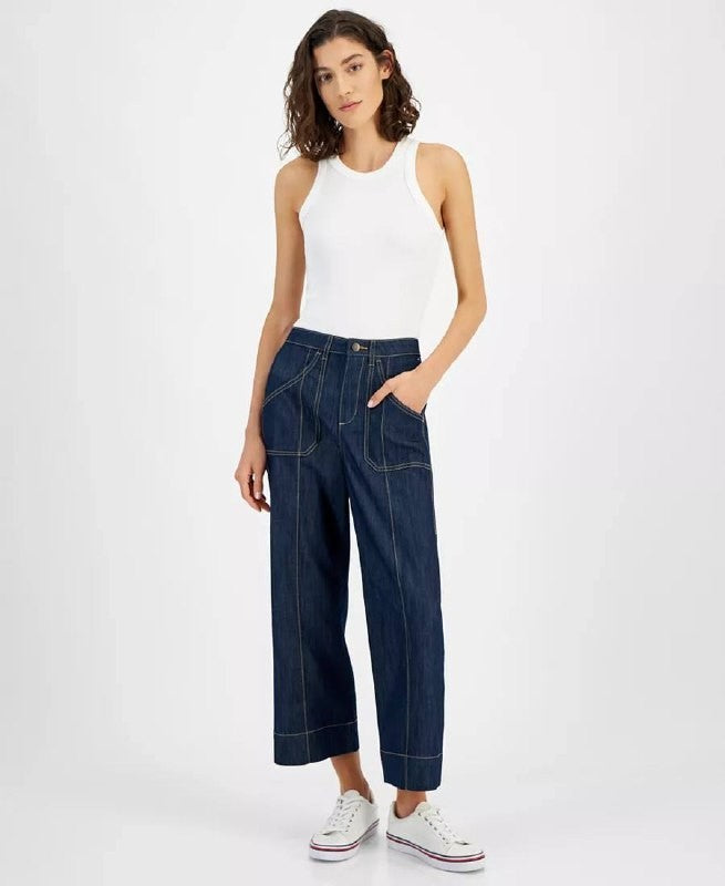 Tommy Hilfiger High‑Rise Wide‑Leg Crop Jeans Dark Blue Size8 NWT msrp$99.50