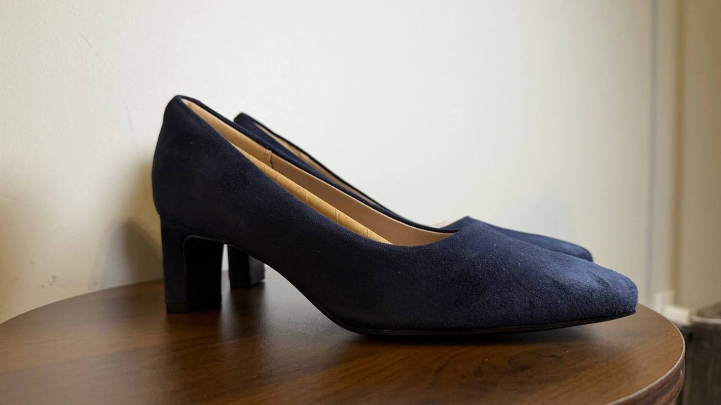 Rockport Dark Blue Suede Block Heel Pumps 6W NIB MSRP $130