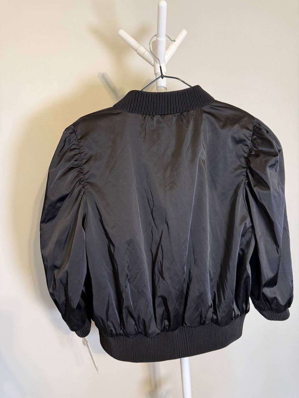 DKNY Women’s High Shine Sateen Puff Sleeve Jacket Black-Size L-NWT-$139