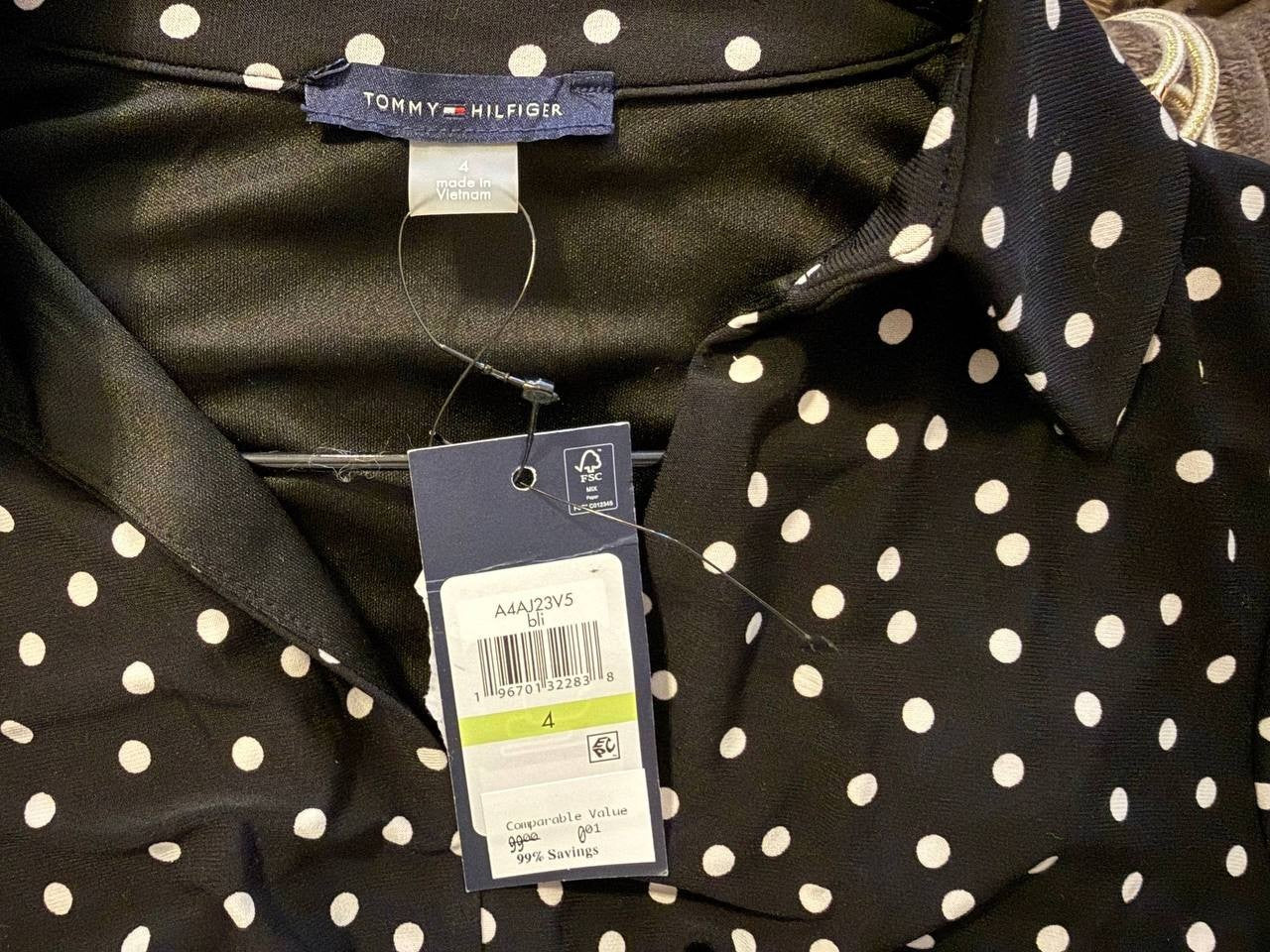 Tommy Hilfiger Black & White Dot Midi Dress – Size 4 – NWT – $99