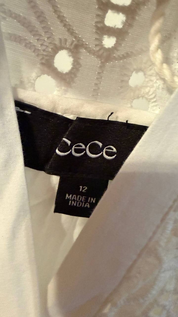 CeCe Women’s Eyelet Trim Midi Dress White 12 $139 NWT