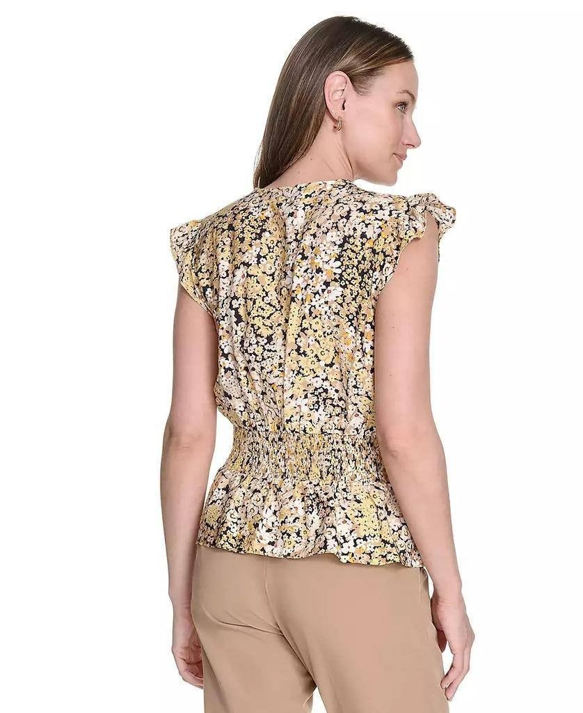 Tommy Hilfiger Women’s Floral Smocked‑Waist Ruffle‑Sleeve Top XL $69 NWT