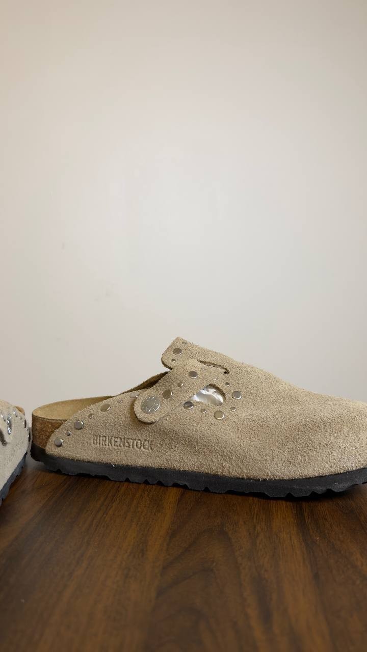 Birkenstock  Boston  Rivets  Clog  Taupe  Suede  6M  New  With  Box  $175