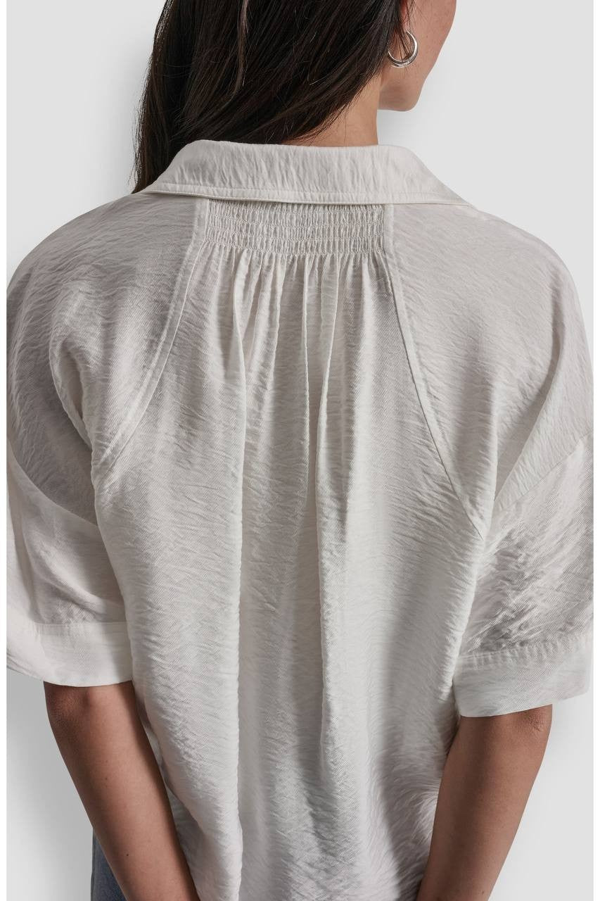 DKNY Women’s Short Sleeve Roll Tab Shirt Ivory L NWT $89