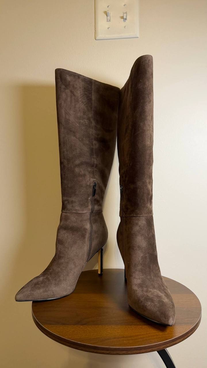 Nine West Richy Boots 10M Dark Brown Suede Knee‑High Pointy Toe NIB msrp$249