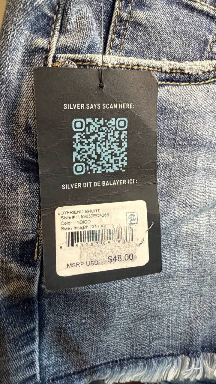Silver Jeans Boyfriend Mid‑Rise Shorts Indigo 31 NWT $48