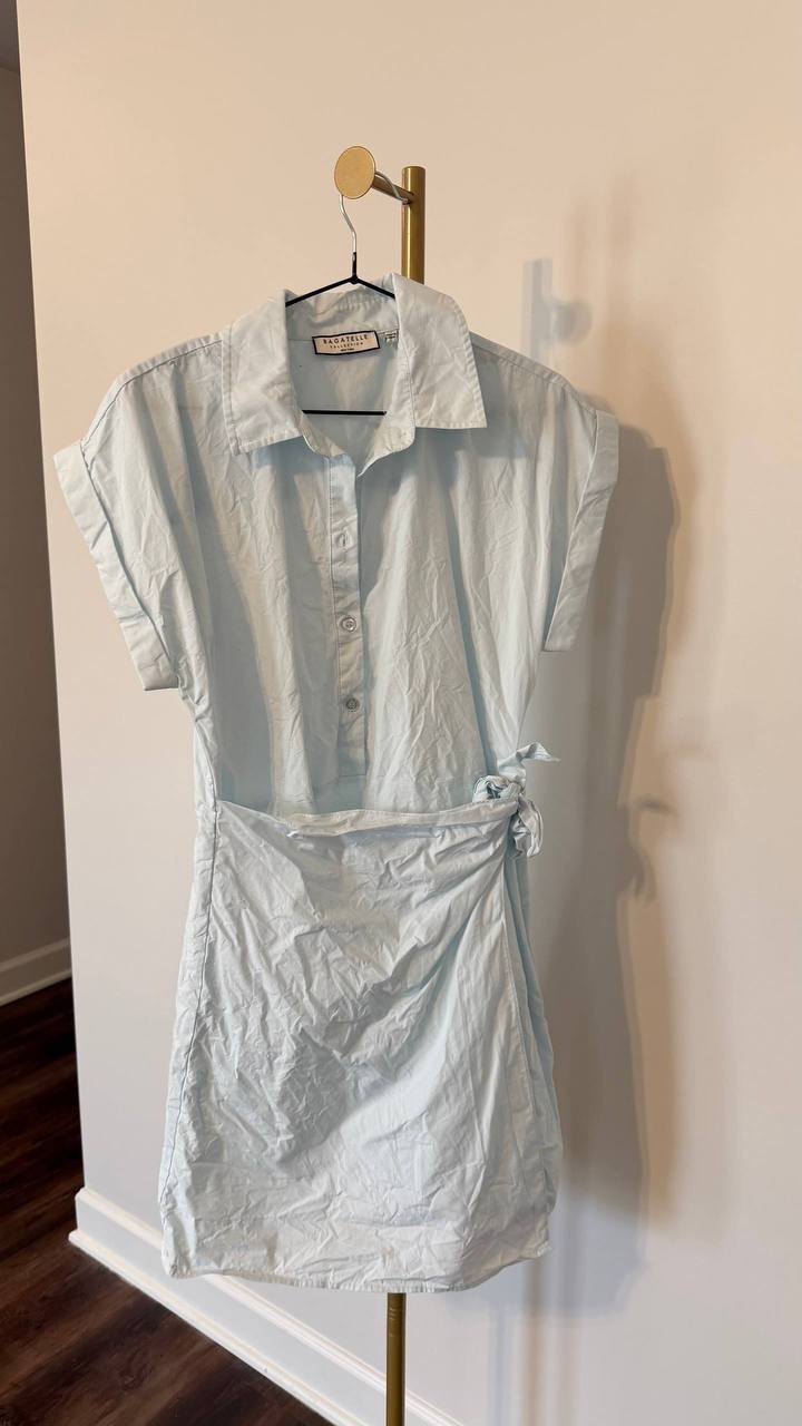 Bagatelle Collection Poplin Wrap Dress M NWOT Pale Sky Lightweight Chic msrp$119