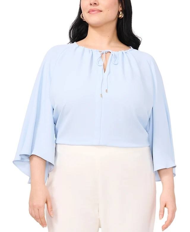 Vince Camuto Tie‑Neck Peasant Blouse Light Blue 2X $89 NWT