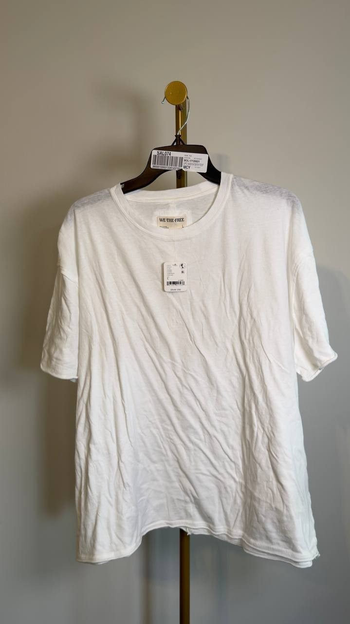 We The Free Oversized 3/4 Sleeve Crew Tee White L NWT $38