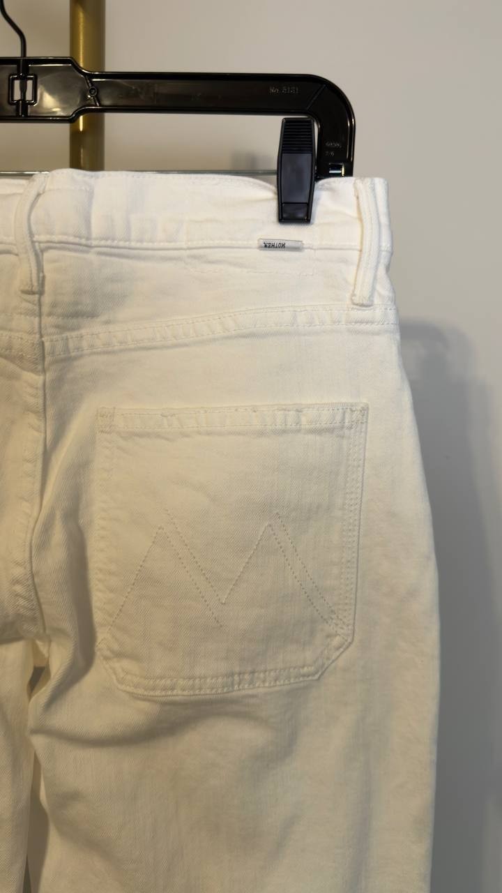 Mother The Hustler Patch Pocket High‑Rise Ankle Fray Jeans White 26 NWT $268