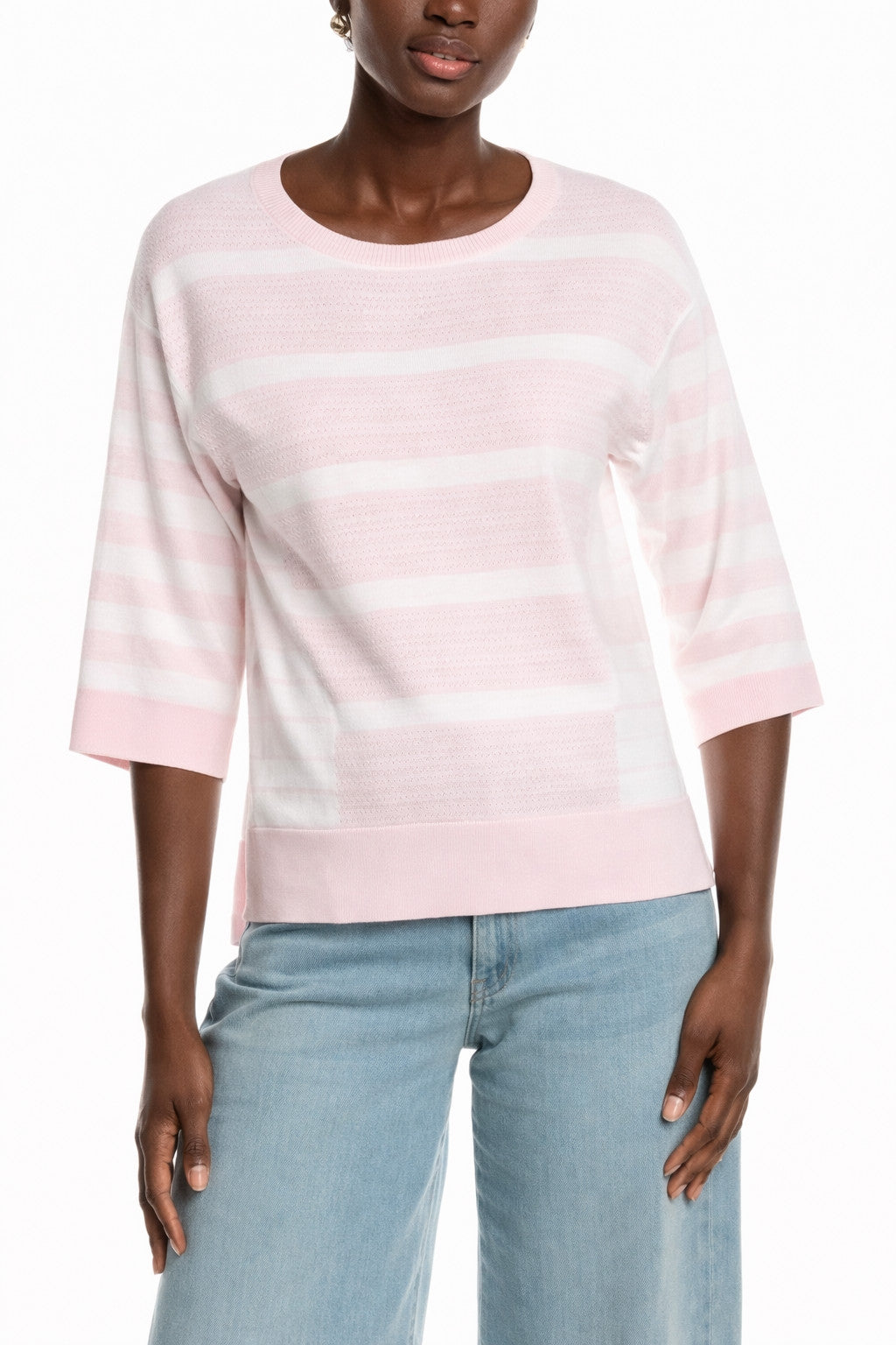 Tahari Striped Knit Sweater Light Pink White S/P $78 NWT