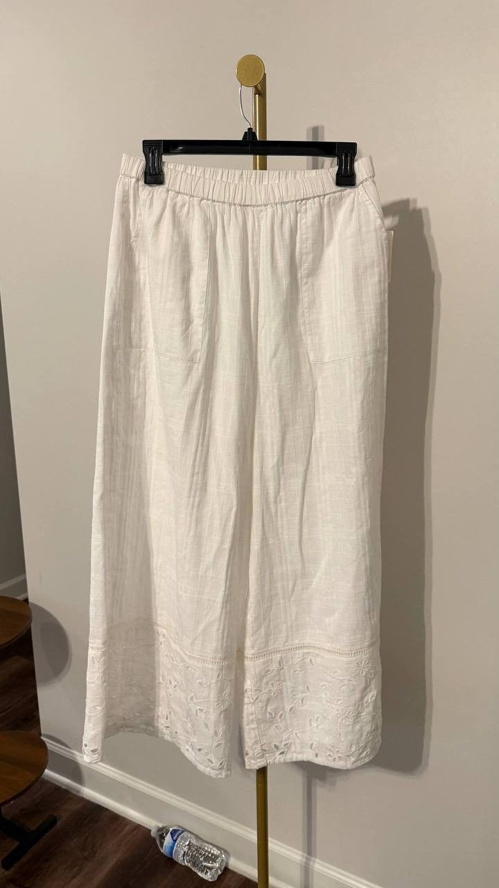 Lucky Brand Women’s High Rise Cotton Wide Leg Pants White M NWT MSRP $89.50