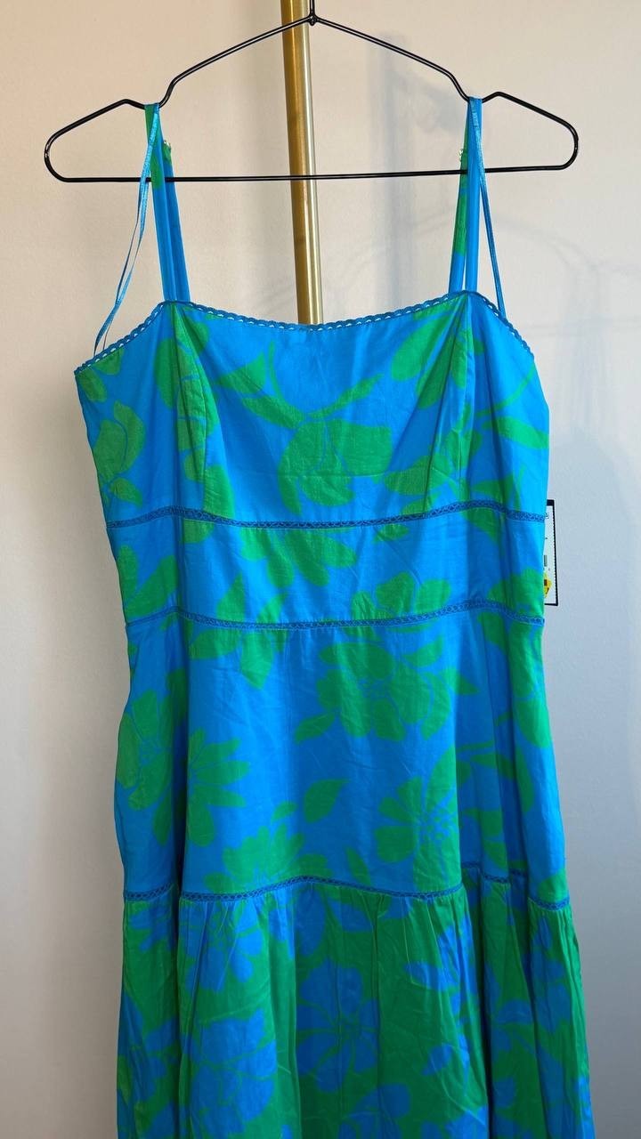 Taylor Tiered Square Neck Floral Dress Blue Size 12 NWT $139