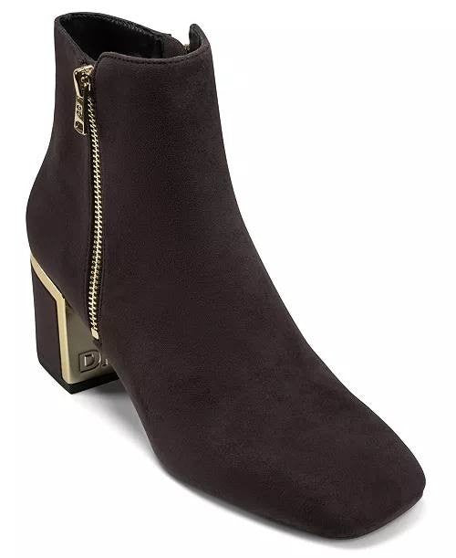 DKNY Kylah Block Heel Booties Brown Suede Women’s 7.5 NWB Square Toe $159