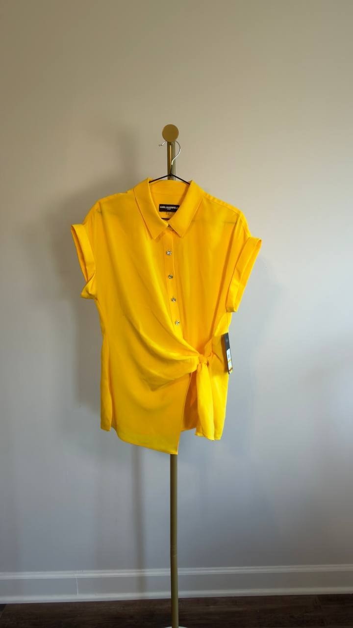 Karl Lagerfeld Paris Asymmetric Button-Front Top Yellow M NWT $99
