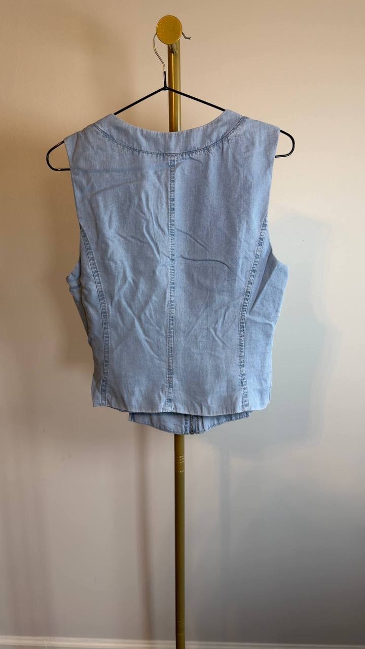 DKNY Zip‑Front Corset Top Light Chambray S NWT $89