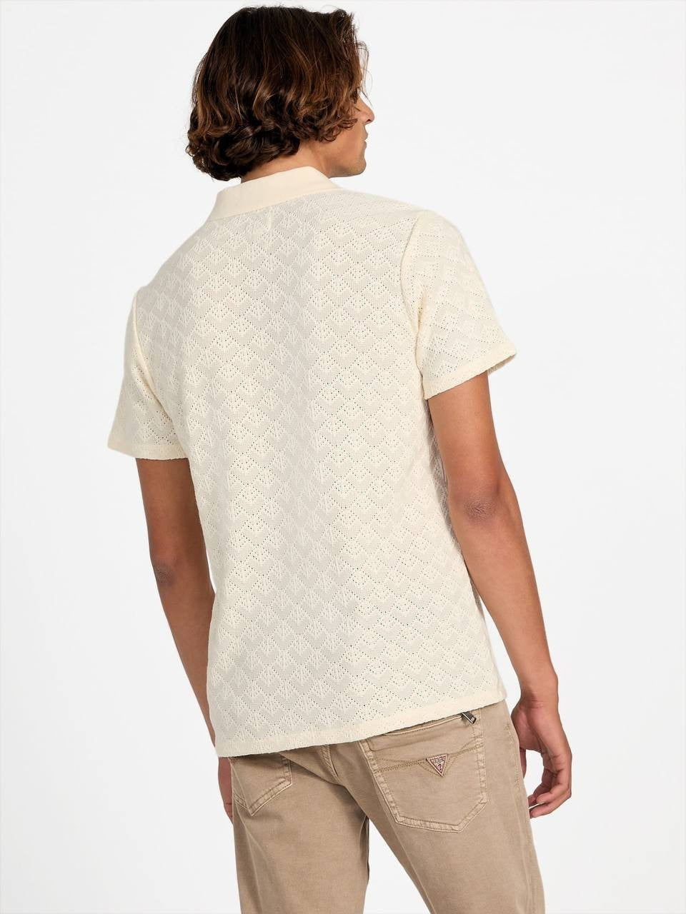 Guess Men’s Logan Knit Polo Shirt Beige XL $69 NWT