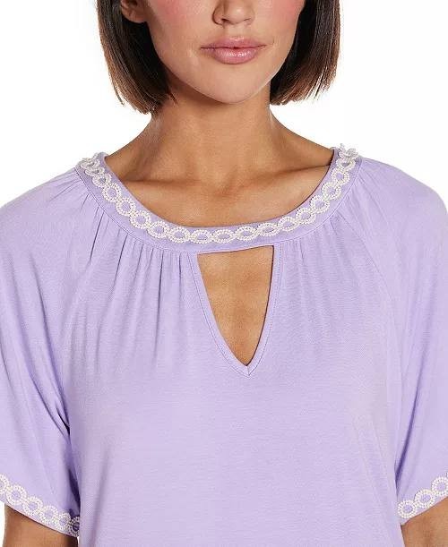 Belldini Knit Top Women's Light Amethyst L Crochet Trim Keyhole Neckline NWT