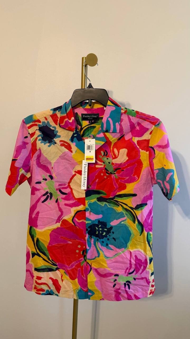 Paisley & Gray Men’s Slim Fit Floral Camp Shirt Short Sleeve S/P $95 NWT