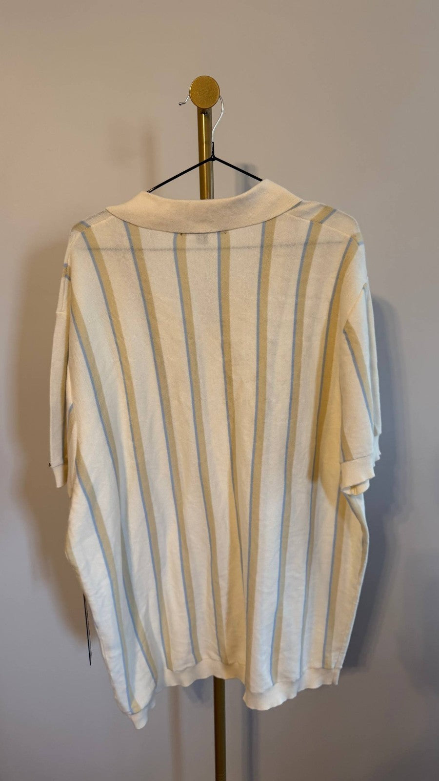 Karl Lagerfeld Paris Johnny‑Collar Stripe Polo Shirt White Striped NWT MSRP$119