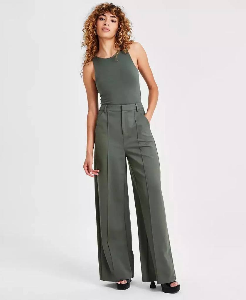 Bar III Petite High‑Leg Wide‑Leg Seamed Ponte Pants – PP – NWT – $59.50