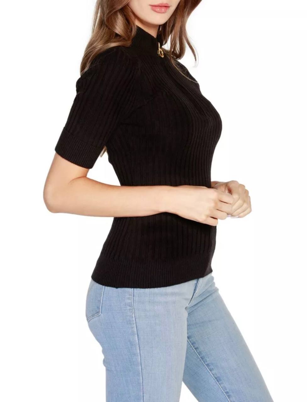 Belldini Black Label Ribbed Zip Mock Neck Sweater Black S/P NWT $75
