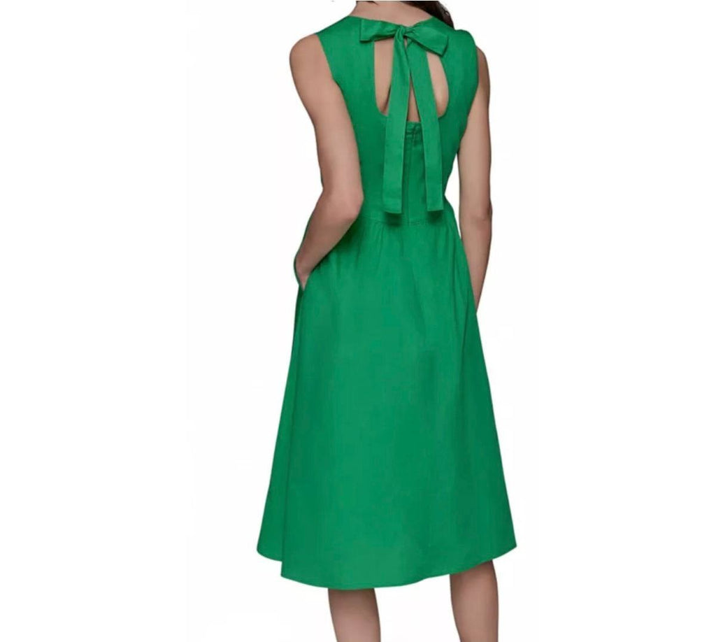 Karl Lagerfeld Paris Poplin Bow‑Back A‑Line Dress Green 14P NWT $149