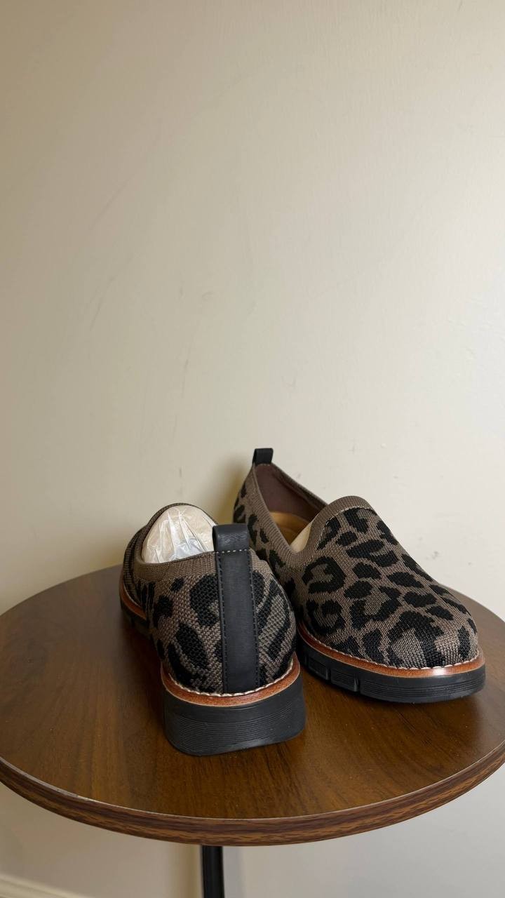 Easy Spirit Valina eFlex Knit Slip‑On Loafers Black Leopard 7.5W Comfort NWB $89
