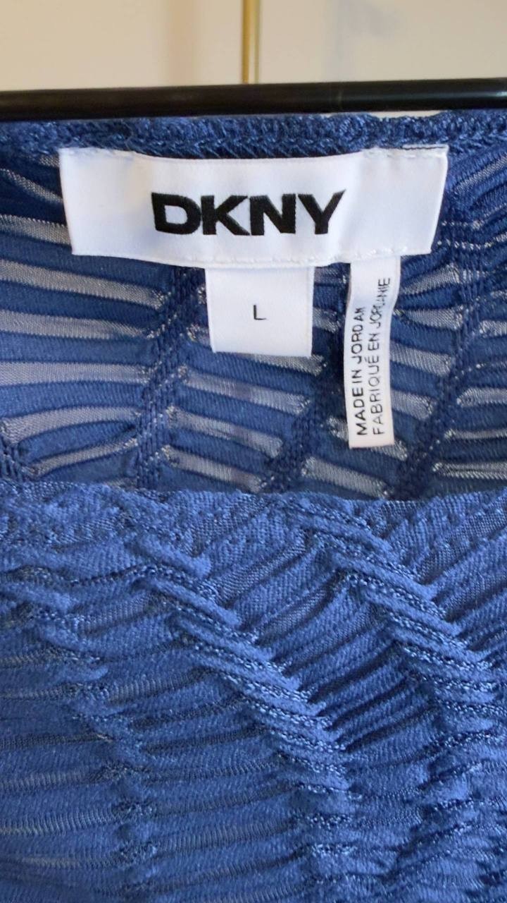 DKNY Texture Knit Top Cadet Blue L NWT $69