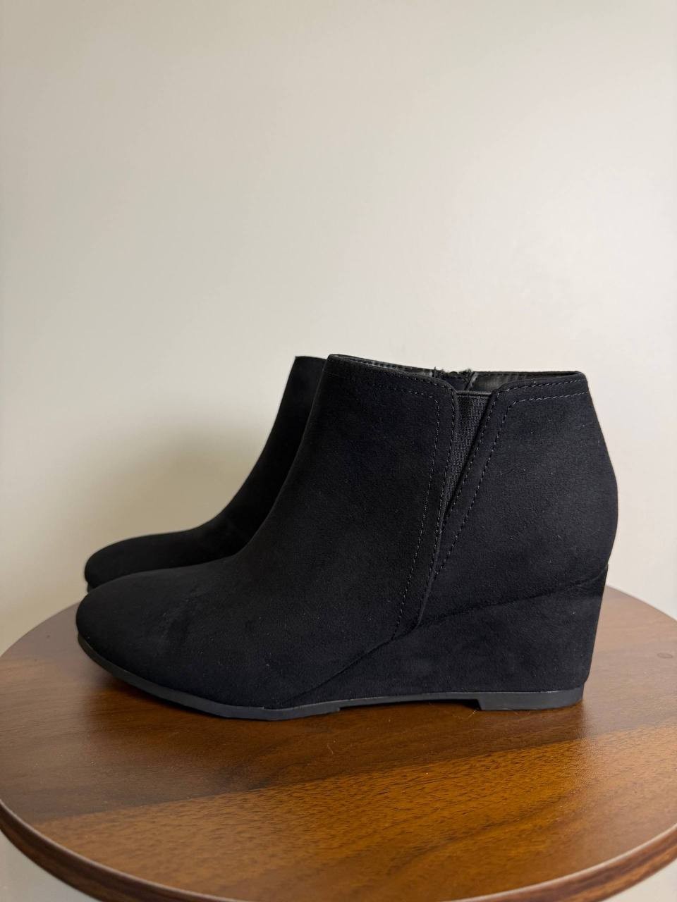 Style & Co Poppyy Wedge Heel Booties – Black – Size 6.5M – Microfiber–New in Box