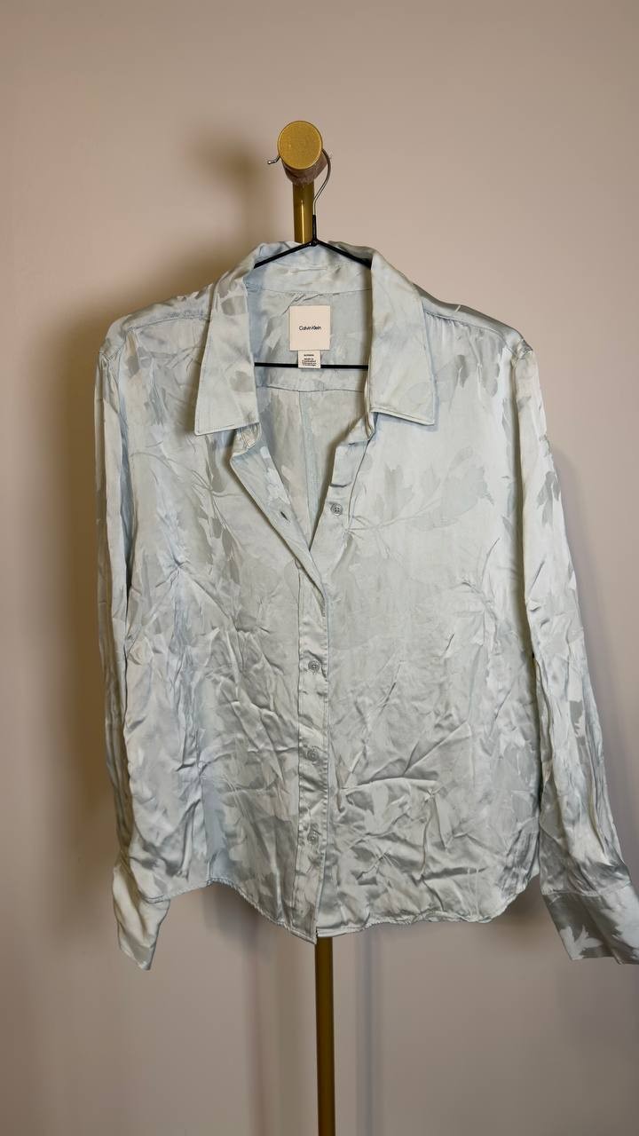 Calvin Klein Women’s Viscose Jacquard Slim Shirt Pale Meadow Floral XL NWT  $149