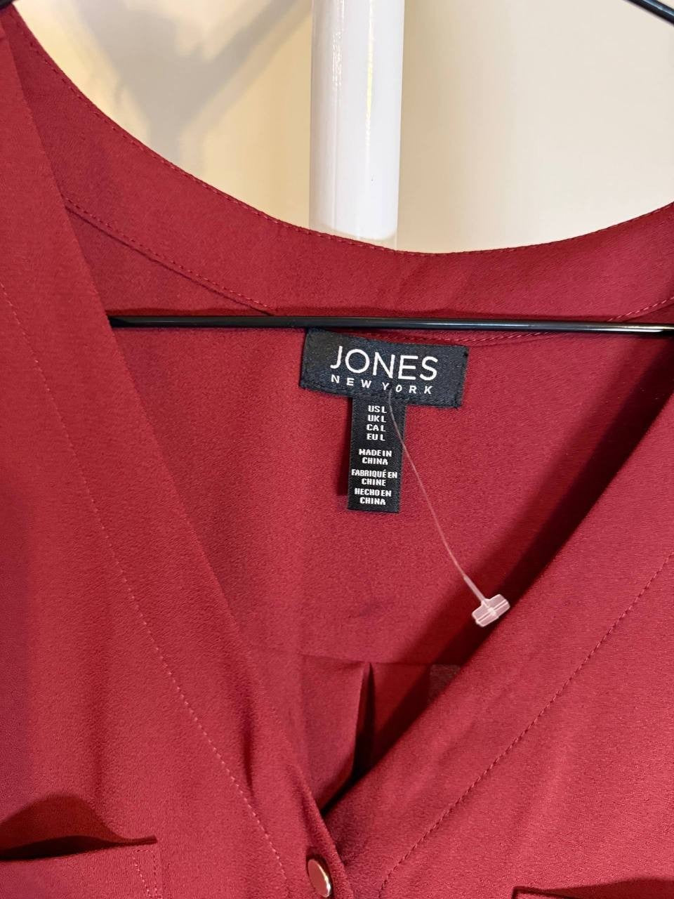 Jones New York Tunic Button‑Down Blouse – L – Red – NWT