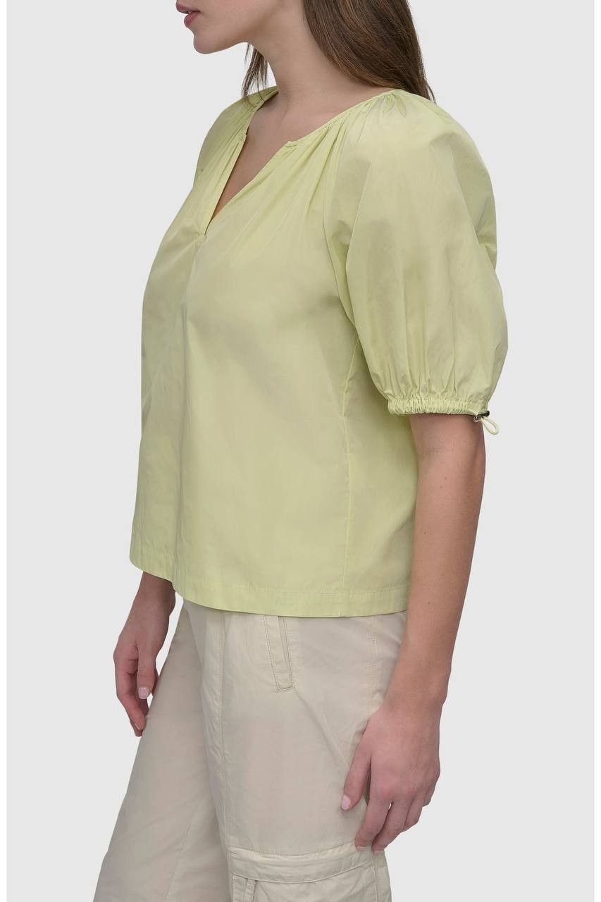 DKNY Drawcord Puff Sleeve Top Tea Green L NWT $79