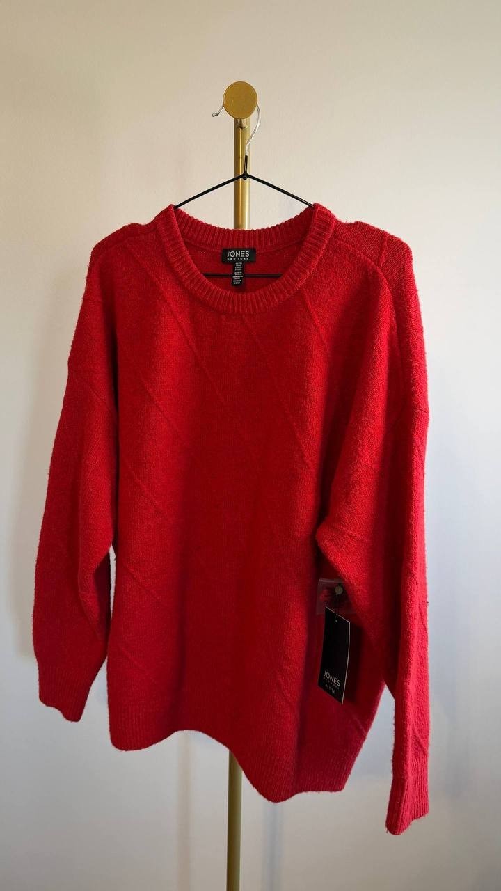 Jones New York Women’s Tonal‑Texture Drop‑Shoulder Sweater Red PXL $79.50 NWT