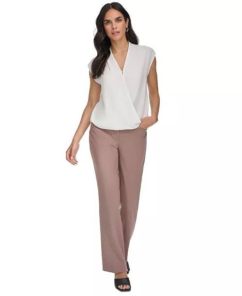 Calvin Klein Faux Wrap Blouse Polyester White L NWT
