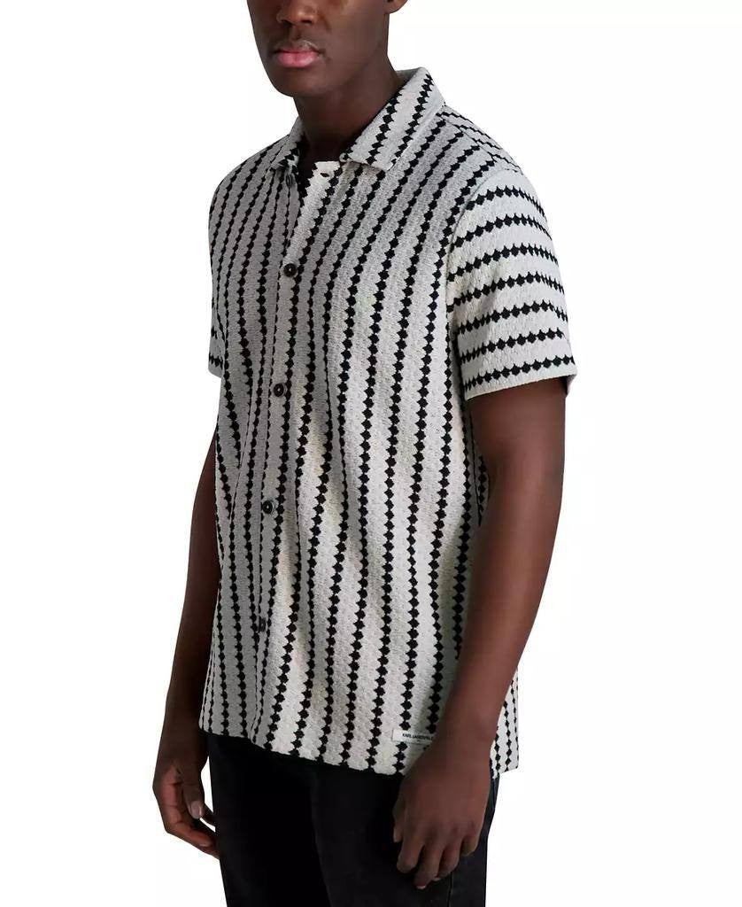 Karl Lagerfeld Paris Men’s Textured Wavy Striped Button‑Front Shirt XXL $99 NWT