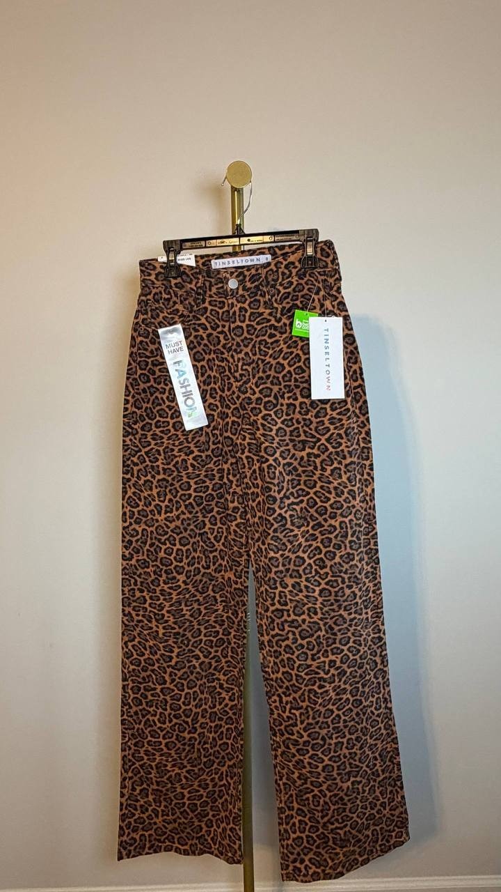 Tinseltown Juniors’ Animal‑Print Wide‑Leg Jeans Leopard 0 NWT $46