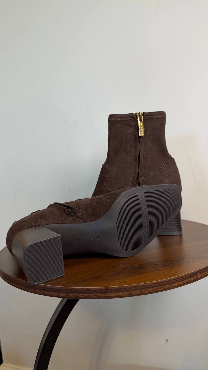 Anne Klein Paidge Block Heel Dress Booties Dark Brown 6.5M Man‑Made $119 NWB