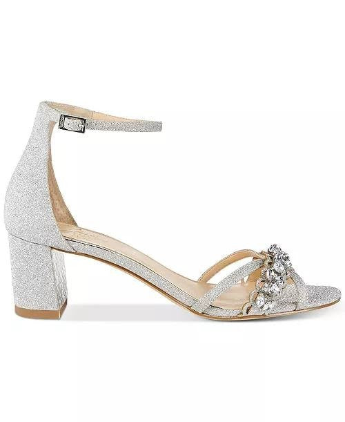 Jewel  Badgley  Mischka  Evening  Sandals  Silver  Glitter  6  New  $99
