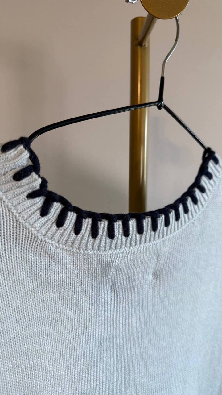 NIC+ZOE Women’s Blanket Stitch Cotton‑Blend Sweater Blue Glow XXL $158 NWT