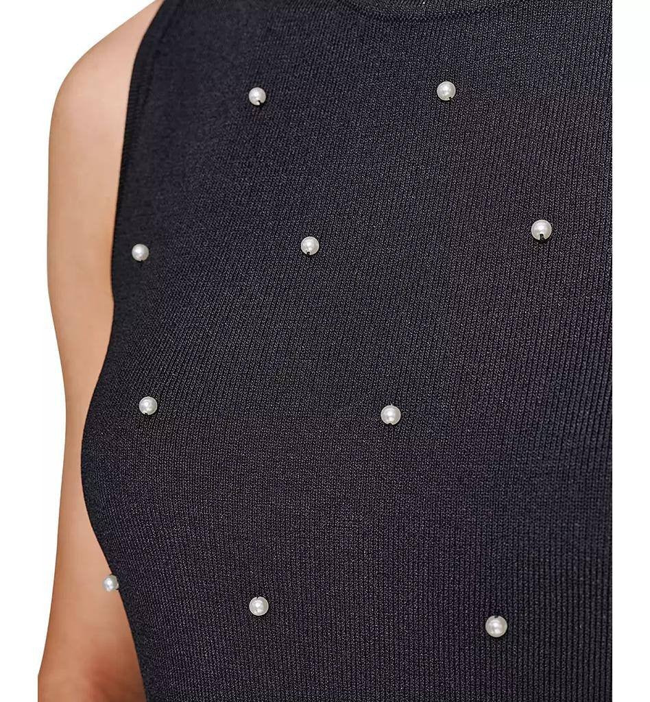 Karl Lagerfeld Paris Faux‑Pearl Sleeveless Sweater Top Black XL $79 NWT