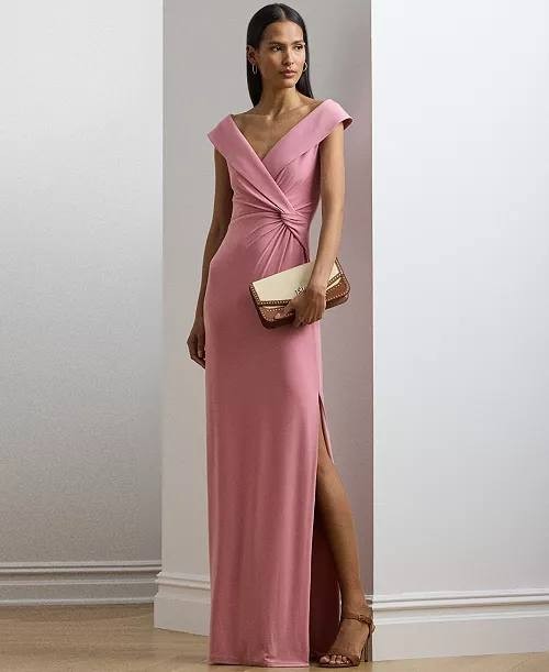 Lauren Ralph Lauren Off‑Shoulder Jersey Gown Rose Size 10 Preowned $225