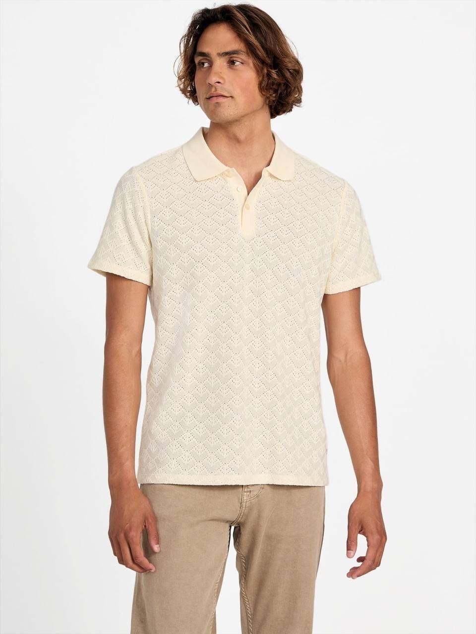 Guess Men’s Logan Knit Polo Shirt Beige XL $69 NWT
