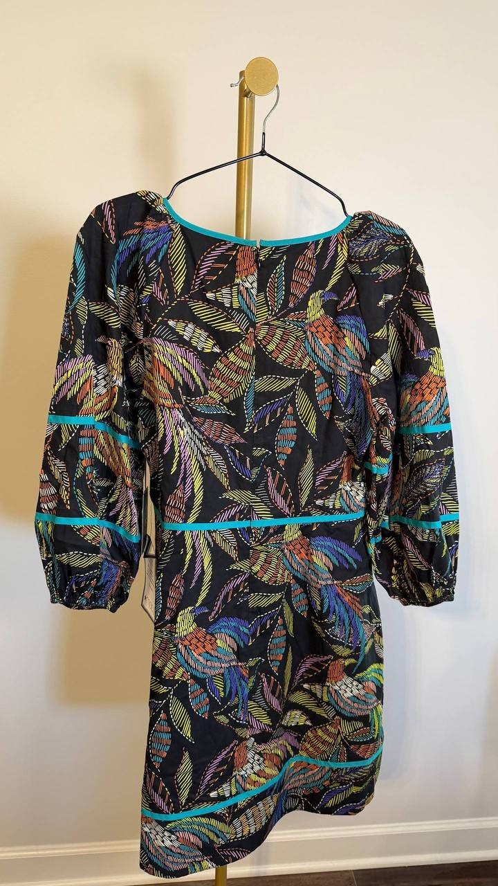 Vince Camuto Women’s Print Puff Sleeve V‑Neck Dress Multicolor Size 8 NWT $138