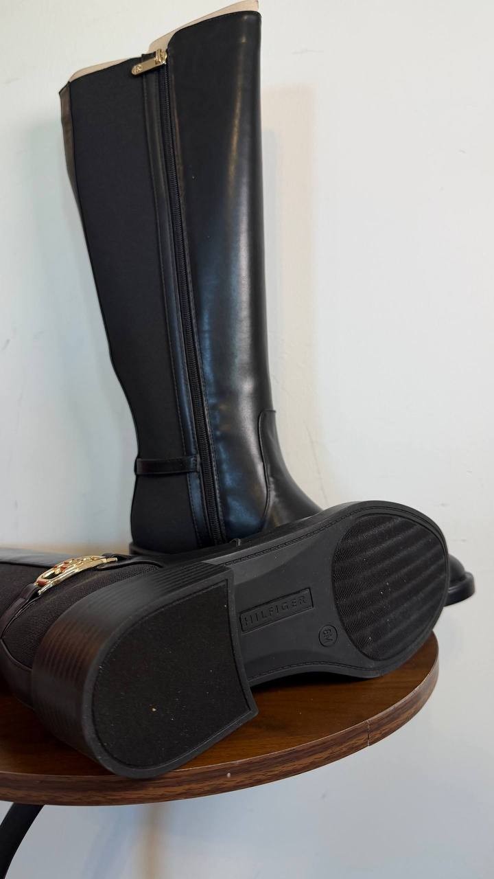 Tommy Hilfiger Imaliz Tall Ornamented Riding Boots Black 8M Man‑Made $159 NWB